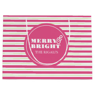 Pink Custom Merry & Bright Christmas Large Gift Bag
