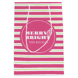 Pink Custom Merry & Bright Christmas Medium Gift Bag