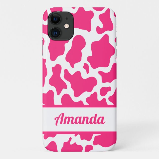 Pink Custom Name Cow Print Pattern Case-Mate iPhone Case (Back)