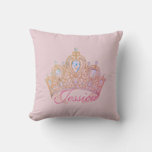 Pink Custom Name Crown Pillow
