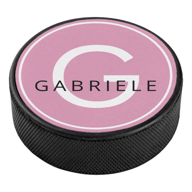 Pink Custom Name & Initial Letter Hockey Puck (3/4)