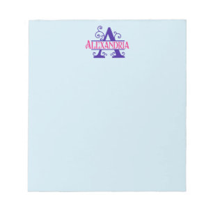 Pink Custom Name Purple Floral Monogram Personal Notepad
