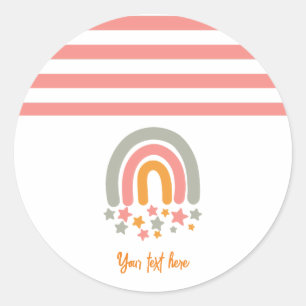 Pink custom name rainbow stars baby  classic round sticker