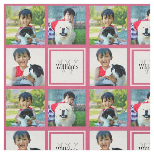 Pink Custom Personalised Photo Collage Monogram Fabric (Swatch)