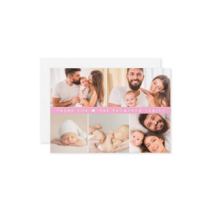 Pink Custom Photo Collage Baby Shower Thank You Card