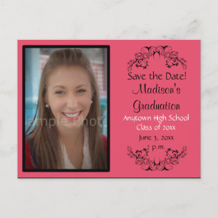 Pink Custom Photo Graduation Save the Date Card