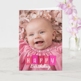 Pink Custom Photo Happy Birthday Greeting Card