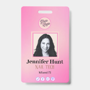 Pink Custom Photo stylish simple minimalist clean  ID Badge