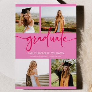 Pink Custom Picture Photo Collage Graduation Announcement