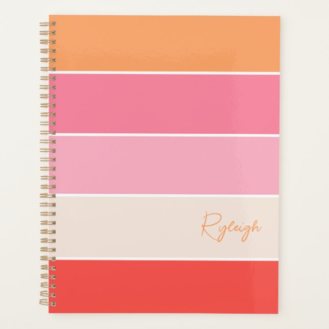 Pink Custom Summer Colour Block Stripes Planner (Front)