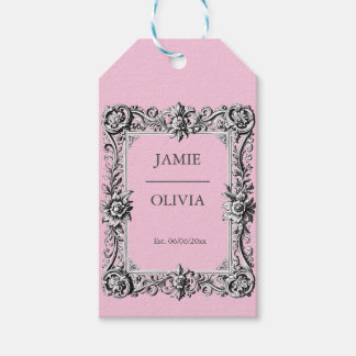 PINK Custom Victorian Scroll Frame  – wedding Gift Tags
