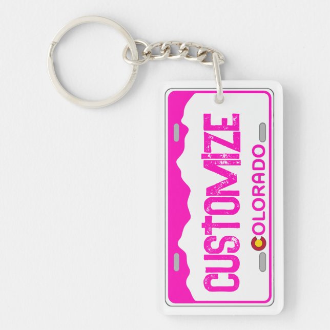 Pink customisable Colorado license plate keychain (Front)