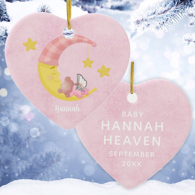 Pink Customisable Girl Baby Loss Christmas Heart Ceramic Tree Decoration (Pink Customizable Girl Baby Loss Christmas Heart Ceramic Ornament
)