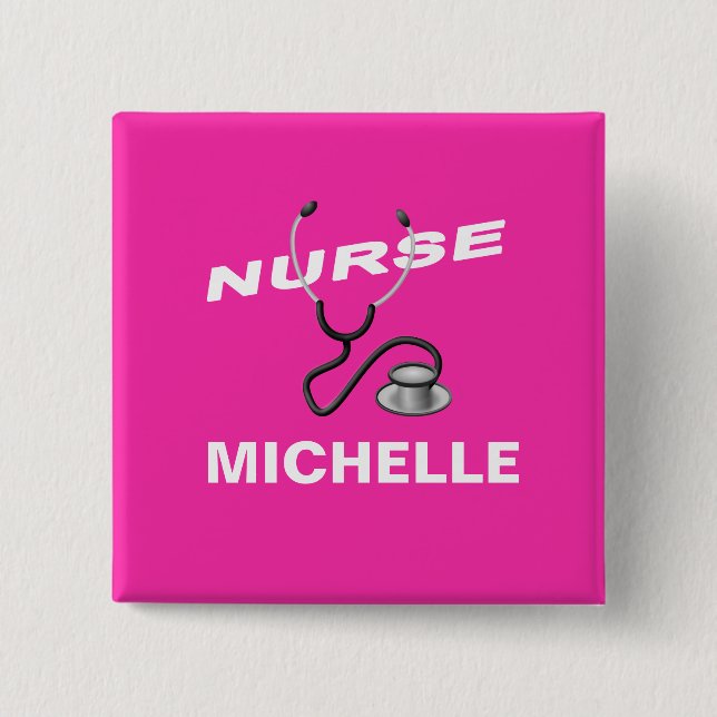 PINK Customisable Name Nurse 15 Cm Square Badge (Front)
