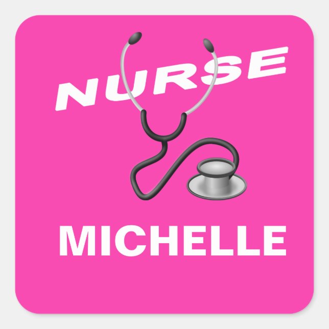 PINK Customisable Name Nurse Square Sticker (Front)
