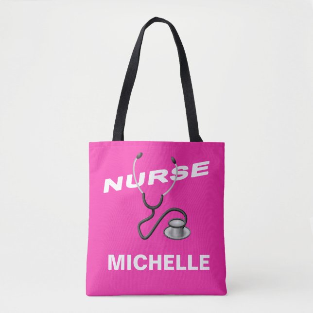 PINK Customisable Name Nurse Tote Bag (Front)