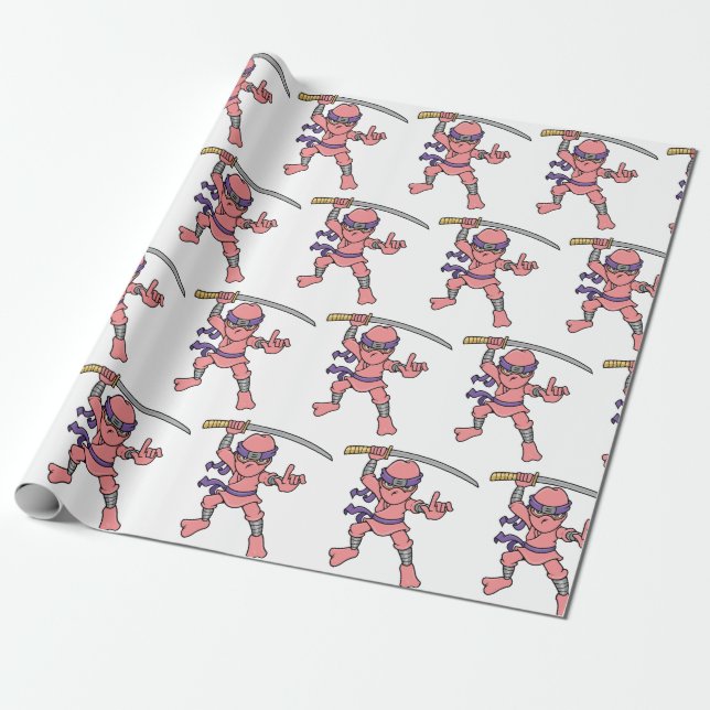 Pink Customisable Ninja Pattern Wrapping Paper (Unrolled)