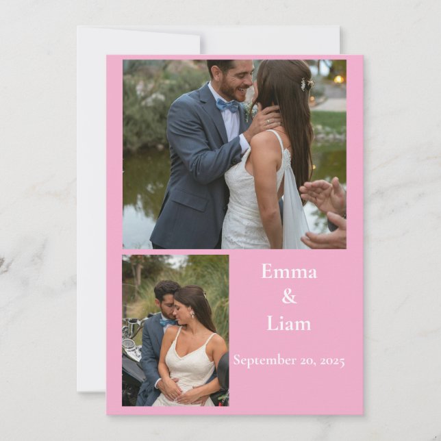 Pink Customisable Photo Collage Wedding Thank You Card (Front)
