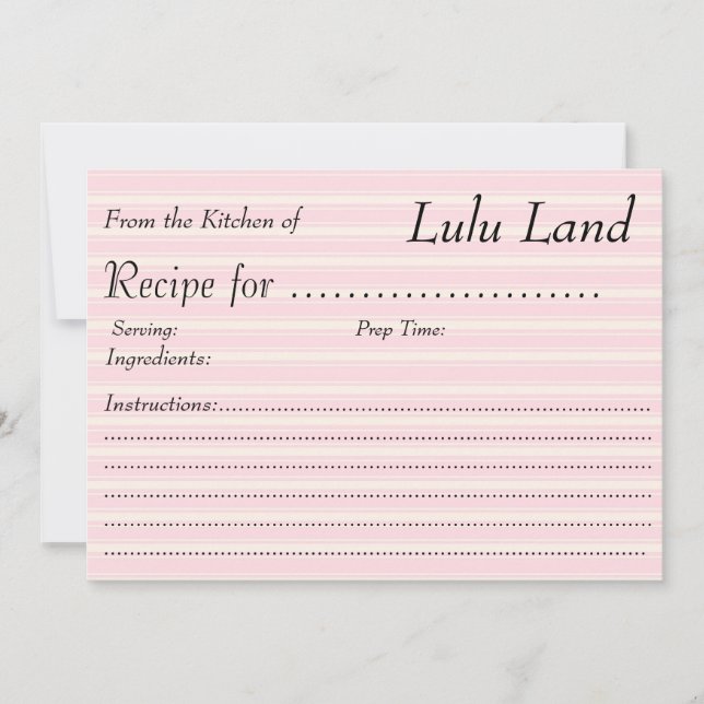 Pink Customise Recipe Card (Front)