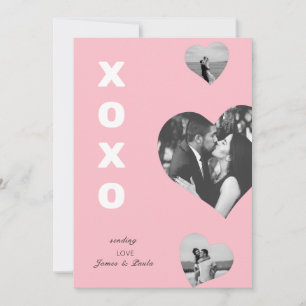 pink cute 3 photo heart Valentine's day xoxo Card