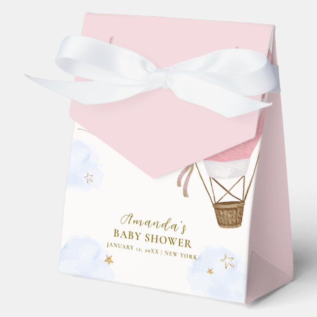 Pink Cute Adventure Hot Air Balloon Baby Shower  Favour Box (Front)