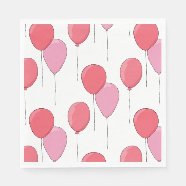 Pink cute air balloon. Kids girl birthday pattern Napkin (Front)