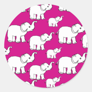 Pink Cute Animal Pattern Cartoon Elephant Pattern Classic Round Sticker