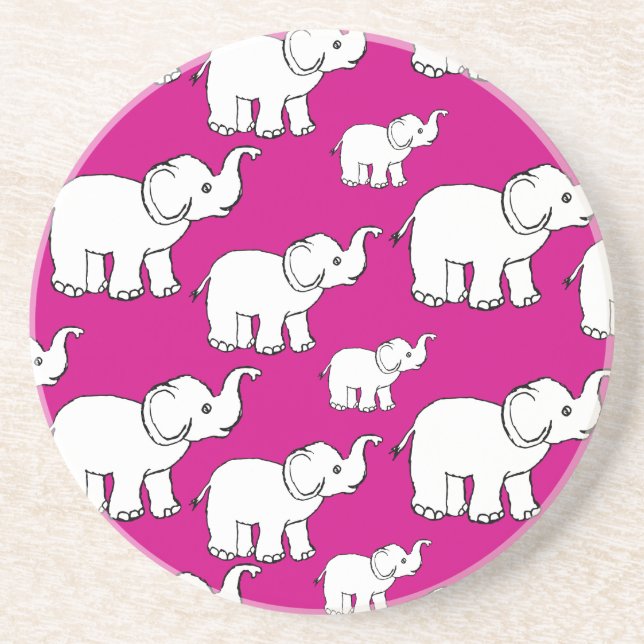 Pink Cute Animal Pattern Cartoon Elephant Pattern Coaster (Front)