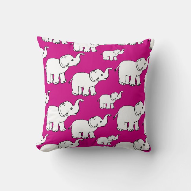 Pink Cute Animal Pattern Cartoon Elephant Pattern Cushion (Front)