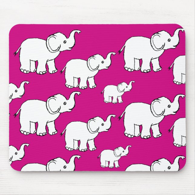 Pink Cute Animal Pattern Cartoon Elephant Pattern Mouse Mat (Front)
