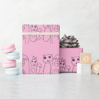 Pink Cute Animals Kids Birthday Wrapping Paper