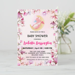 Pink Cute baby dragon dino flowers baby shower kid Invitation