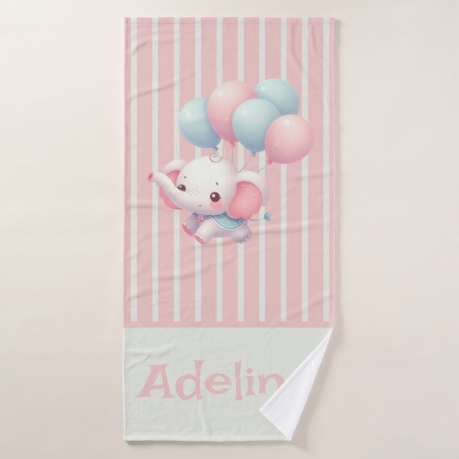 Pink, Cute baby elephant Bath Towel (Bath Towel)