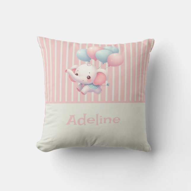 Pink, Cute baby elephant Cushion (Front)