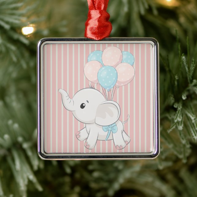 Pink, Cute baby elephant Metal Tree Decoration (Tree)