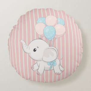 Pink, Cute baby elephant Round Cushion