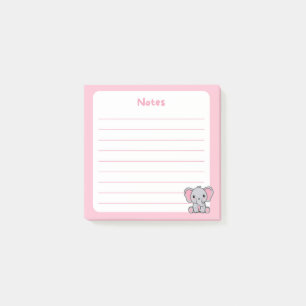 Pink Cute Baby Elephant Sitting Post-it Notes