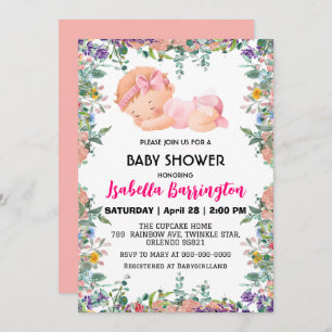 Pink Cute Baby Girl flowers baby shower kids Invitation