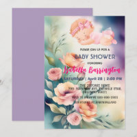 Pink Cute Baby Girl Rose flowers baby shower kids