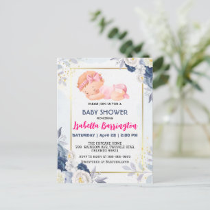 Pink Cute Baby Girl Rose flowers baby shower kids Postcard