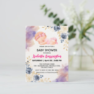 Pink Cute Baby Girl Rose flowers baby shower kids Postcard