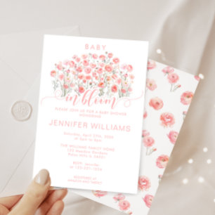 Pink Cute Baby in bloom Floral Baby Girl Shower Invitation