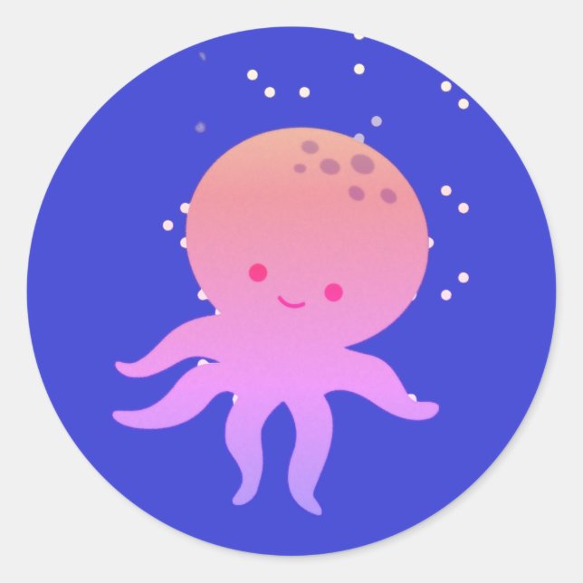 Pink Cute Baby Octopus Cartoon Classic Round Sticker (Front)