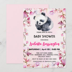 Pink Cute baby Panda flowers baby shower kids Invitation