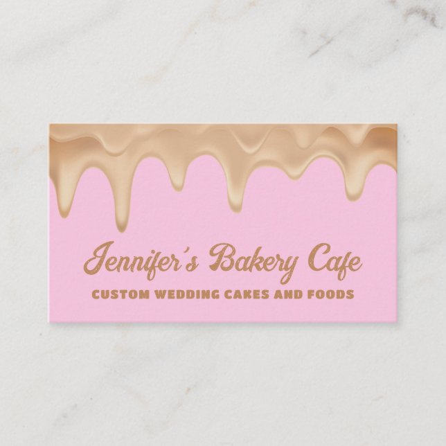Pink Cute Bakery Pastry Chef Abstract Creamy Business Card (Front)