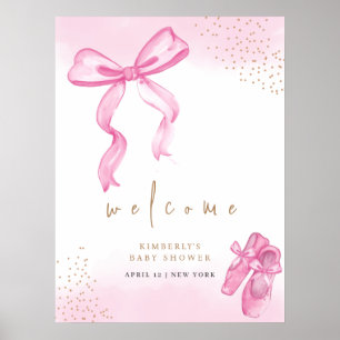 Pink Cute Ballerina Shoes Bow Welcome Baby Shower Poster