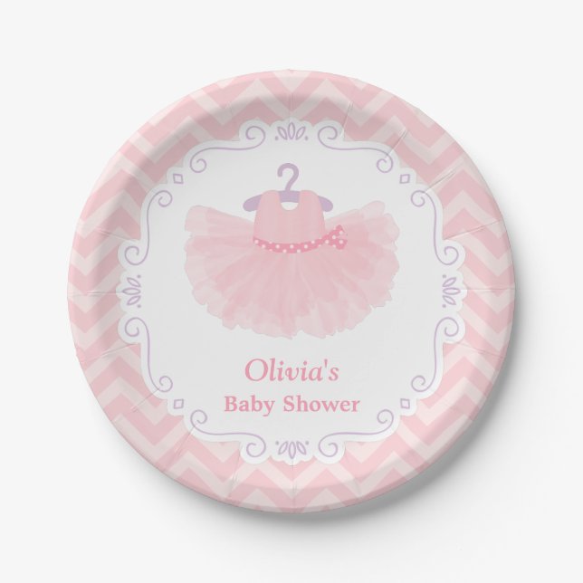 Pink Cute Ballerina Tutu Baby Girl Shower Supplies Paper Plate (Front)