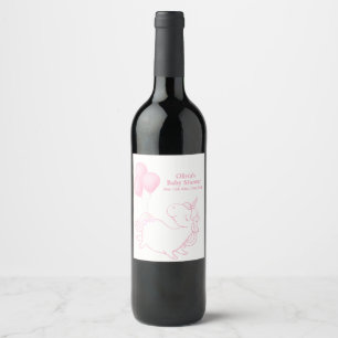 Pink Cute Balloon Unicorn Baby Shower Wine Label
