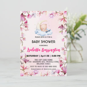 Pink Cute Bear sweet dream flower baby shower kids Invitation