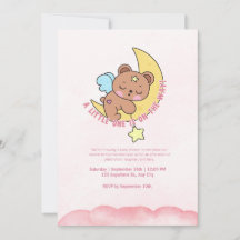 Pink Cute bear Watercolor Baby Shower Party 